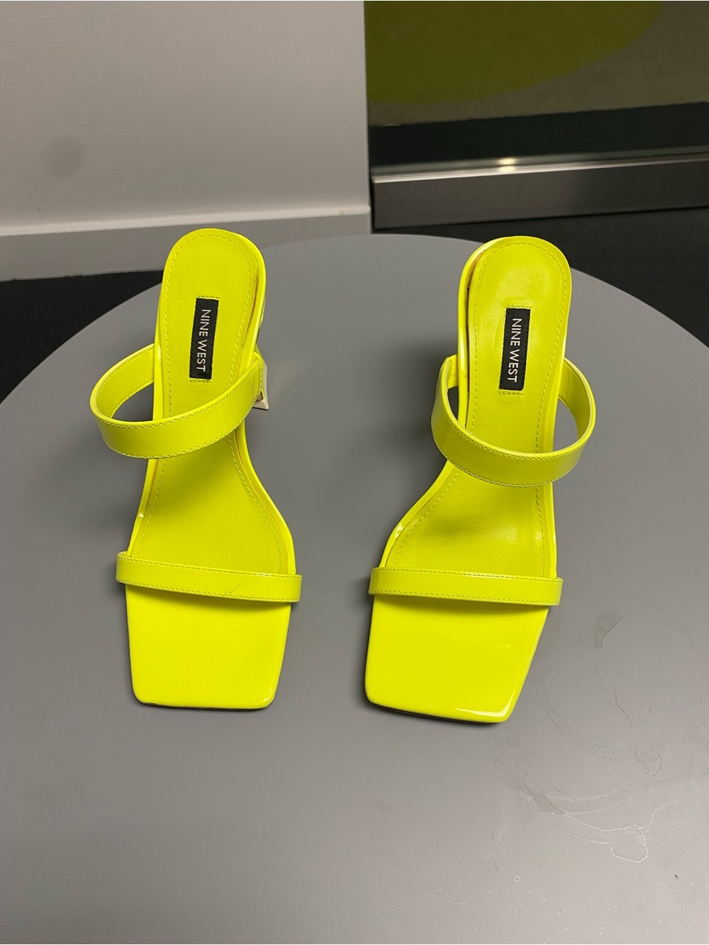 Nine West Neon Lime Double-Strap Square-Toe Slide Heels
